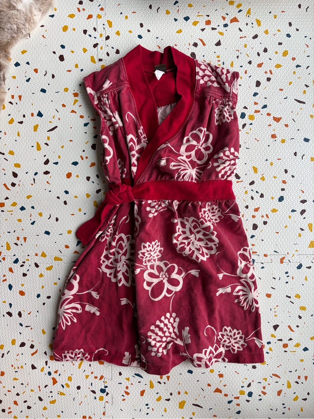 TEA | Girls' Red Floral Wrap Dress with Tie Waist